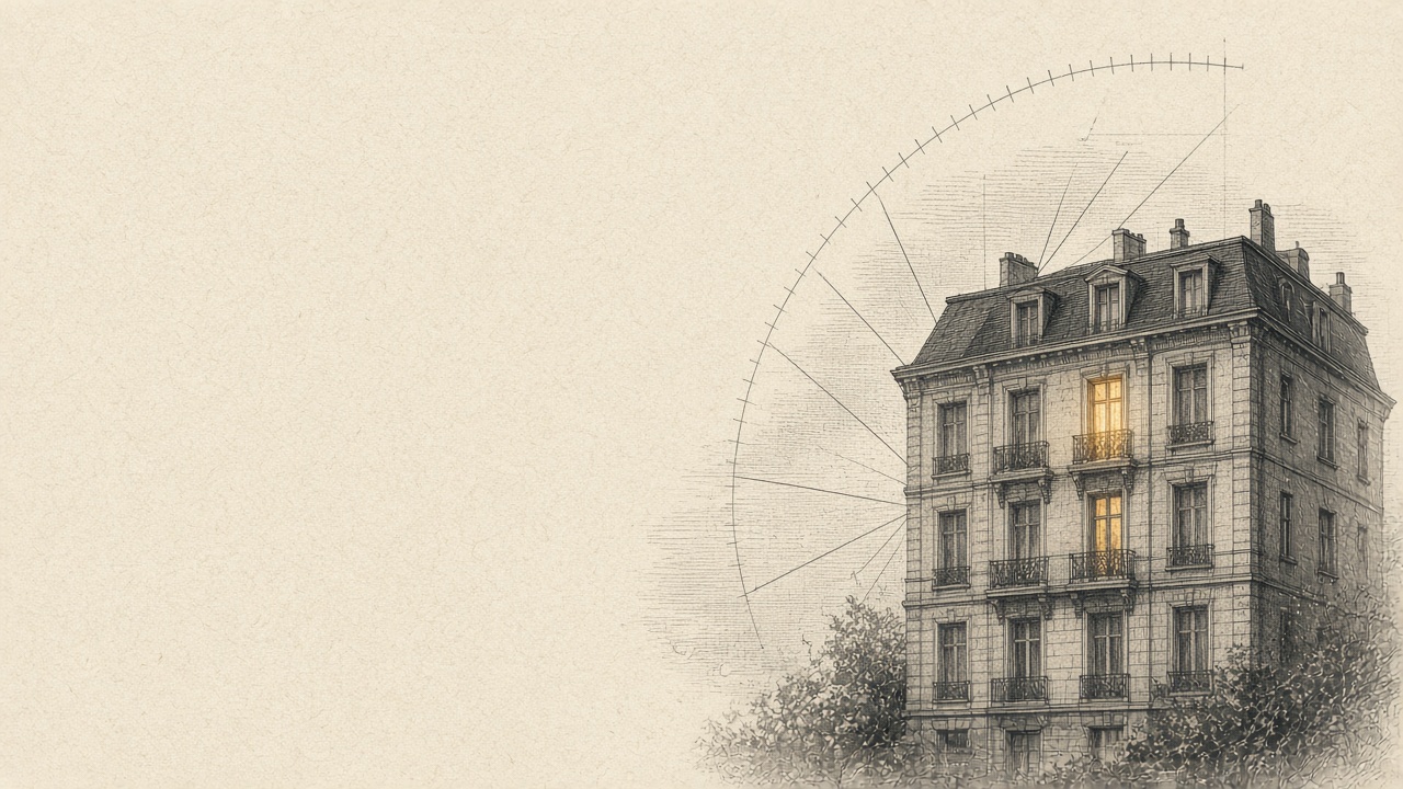 Engraved apartment building illustration